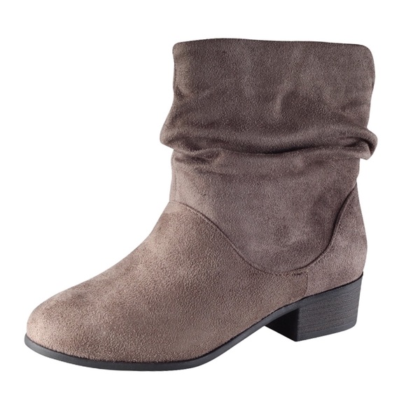 Slouchy Sueded Low Heel Almond Toe Booties Taupe - Picture 1 of 3
